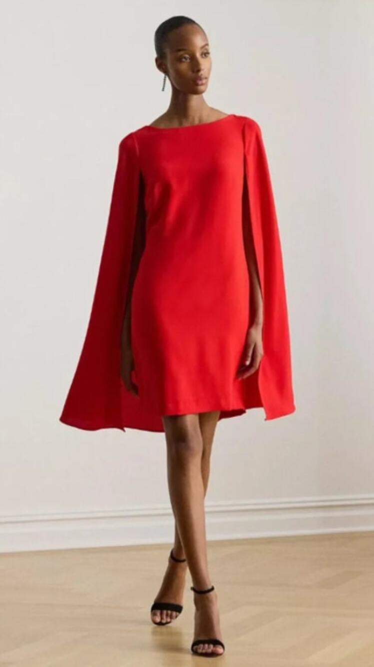 NWT Lauren Ralph Lauren Georgette Red Cape Dress Sz. 10